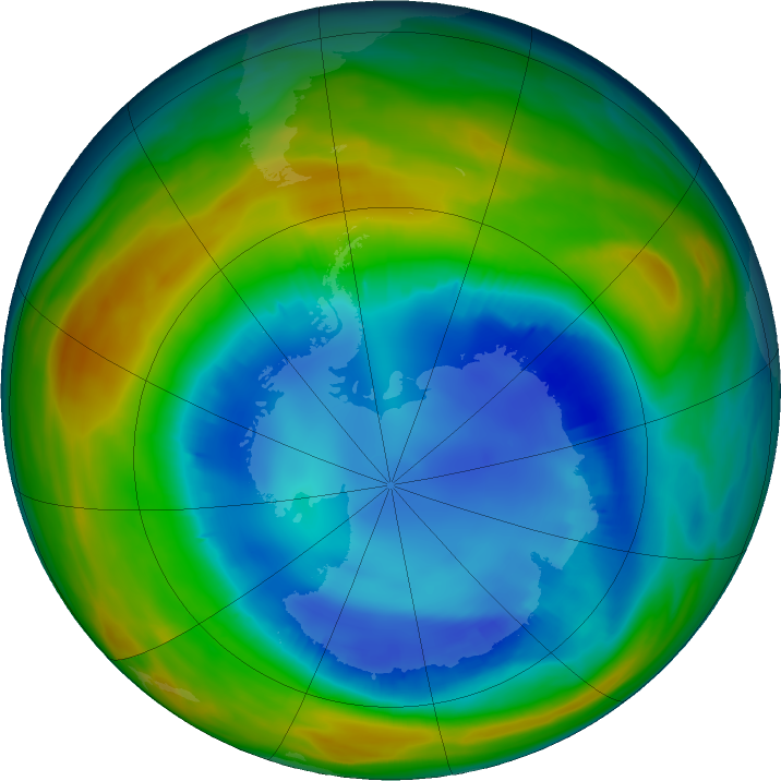 Antarctic ozone map for 13 August 2016